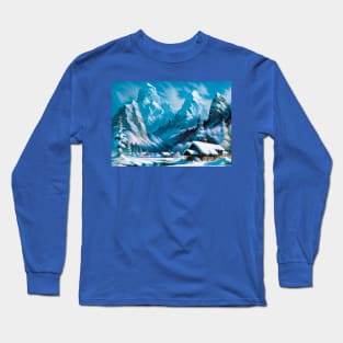 Winter Cabin by a Frozen Lake Long Sleeve T-Shirt